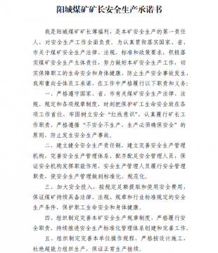 阳城煤矿矿长安全生产承诺书